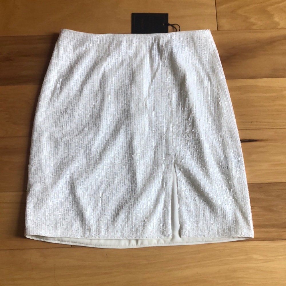Michael Costello x Revolve white sequin mini skirt